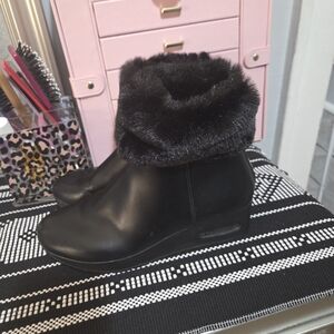 DKNY Black Ankle Boots with Fur Trim